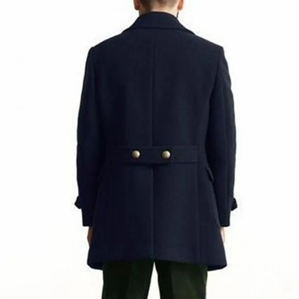 Turn-down Collar Coat British Style Men's Double-breasted Trench Coat Thick Long Sleeve Cardigan with Notch for Fall/winter