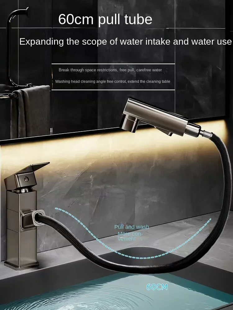 Rotating and extendable washbasin faucet