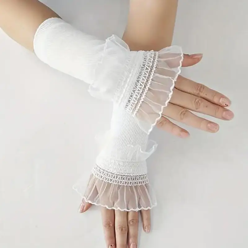 Summer Sunscreen Lace Half Sleeve Protection Arm Sleeves Lady Driving Cycling Long Gloves Hand Protector Cover