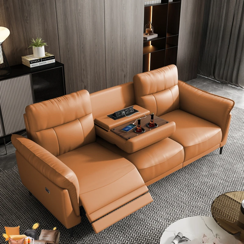 

Customized multifunctional space electric cabin top layer leather living room Italian light luxury small and medium-sized apartm