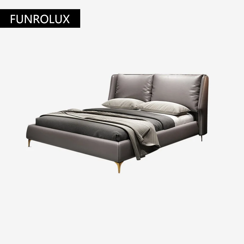 Modern leather bed master bedroom bed double1.8Rice storage simple bedroom marriage