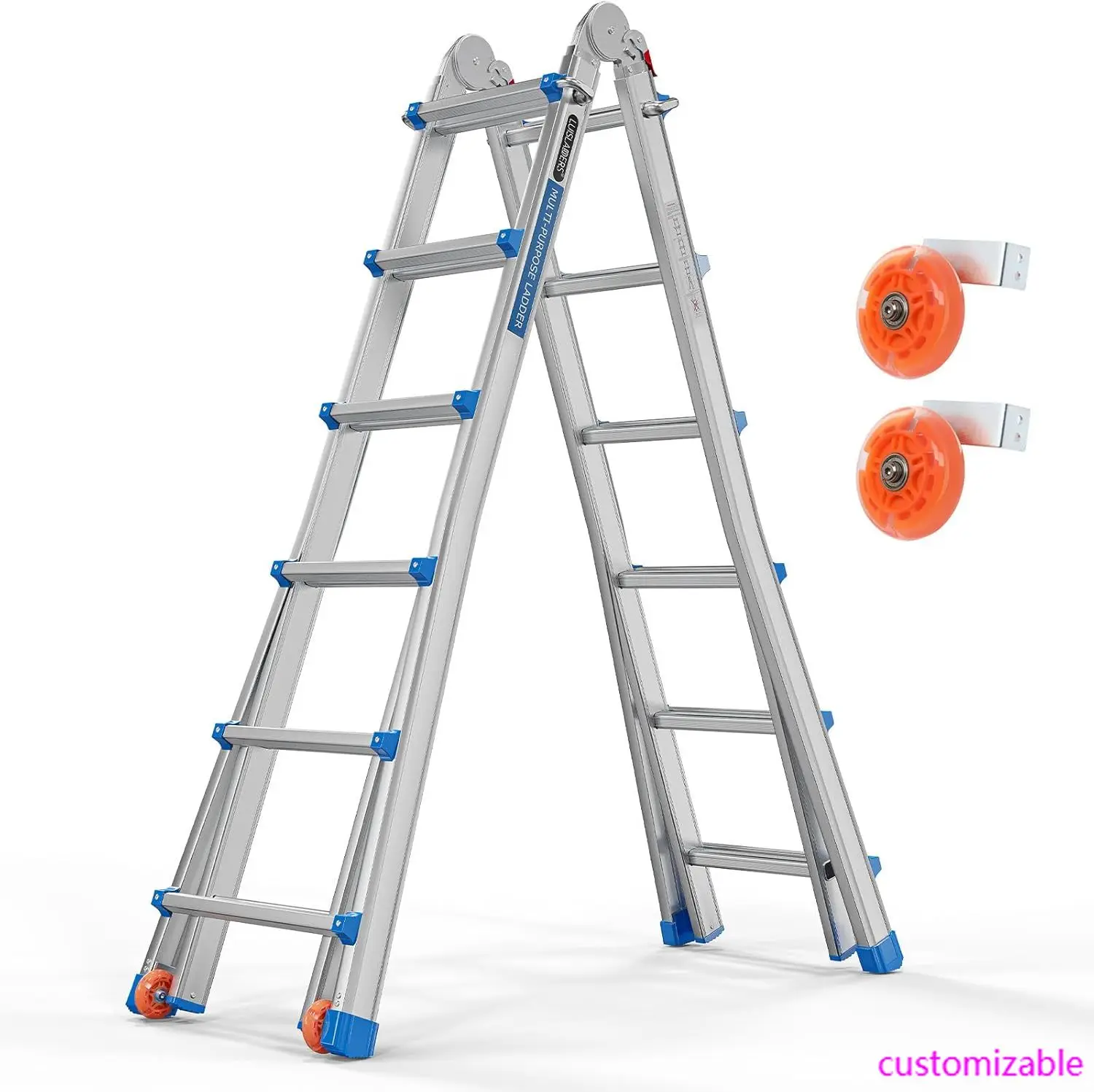 6 Step Telescoping Ladder, 22 Ft Reach, Multi-Position Folding, Flared Leg & Wheels, 330 lbs Capacity for Home Outdoor