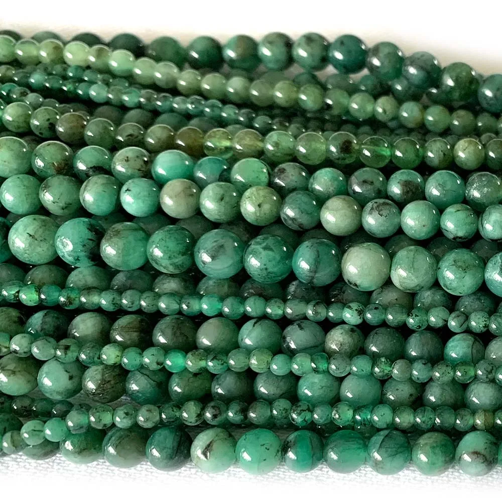 Veemake Natural Green Emerald Round Semi-precious Jewelry Stones Gemstones Beads 07910 2