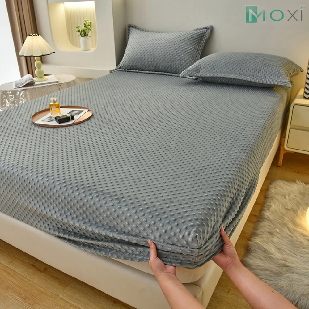 

Solid Color Mattress Cover Thick Brushed Fabric Fitted Sheet Single Double Bed Dustproof Bedspread Queen King Size(No Pillowcase