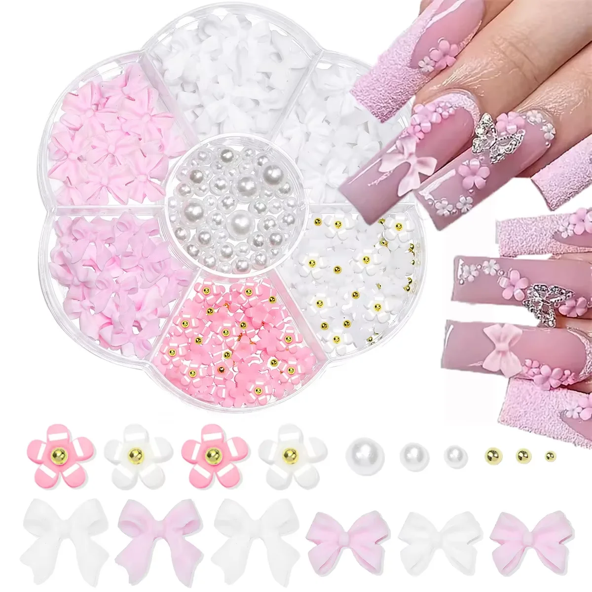 Mixed Acrylic Bowknot Nail Decorations Set
