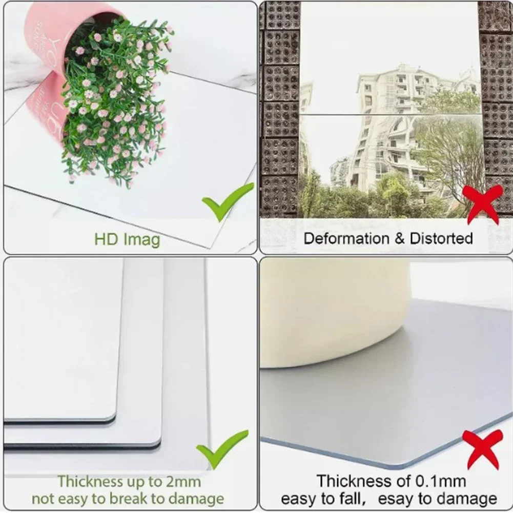 4Pcs Acrylic Mirrors Set Self-Adhesive Mirror Tiles 2mm Thick Flexible Unbreakable Mirror Stickers Reflective Square Wall acrylic mirror wall stickers