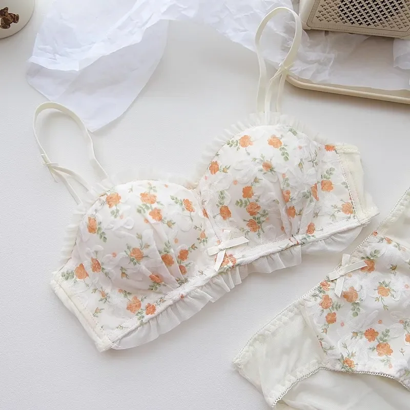 

New Fashion Underwear Women's Small Breasts Gather Sexy Lace Without Underwire Pure Girly Style Bra Cover Beauty Back Comfort