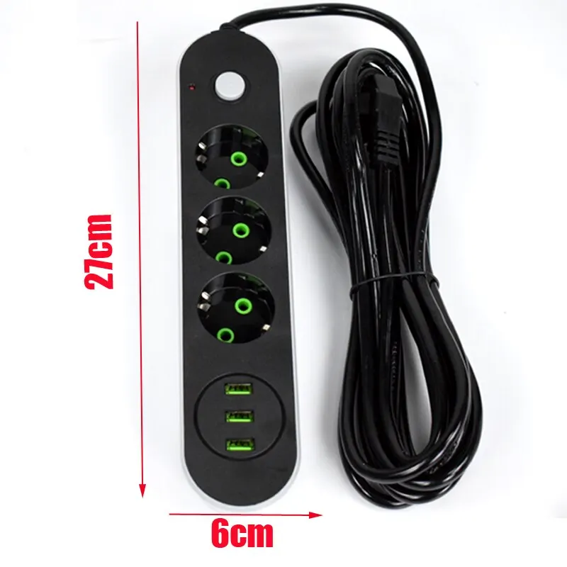Round Power Strip USB Travel Adapter Socket Power Plug Eu 2M 3M 5M Extension Cable Kitchen Household Use Universal Charger 2
