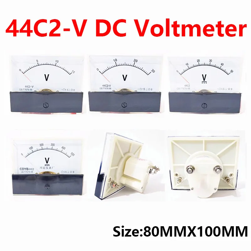 44c2 DC voltmeter analog panel pointer voltmeter DC 1V 3V 5V 10V 15V 20V 30V 50V 75V 100V 150V 300V 450V 500V ac analog panel volt voltage meter dh 670 voltmeter gauge 20v 150v 300v 500v mechanical voltmeter