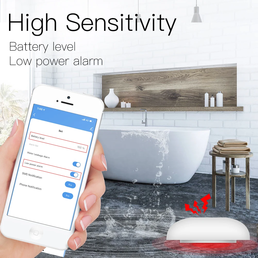 ZigBee Flood Sensor Water Leakage Detector Water Tank Full Alert Overflow Security Alarm System Tuya Smart App Remote Control water leak sensor