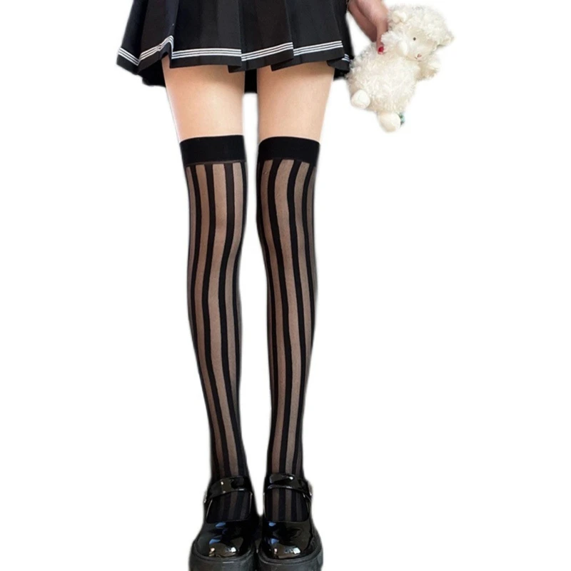 

Sexy Stockings Women Lingerie Vertical Stripe Transparent Long Tube Stockings