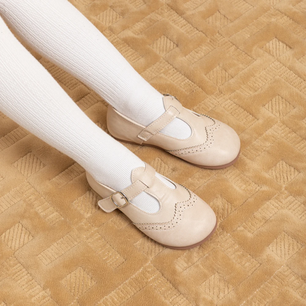 Mädchen T-Riemen Brogue Mary Jane Ballerinas Kleinkinder Einzelriemen Schuluniform Schuhe – Detail 4