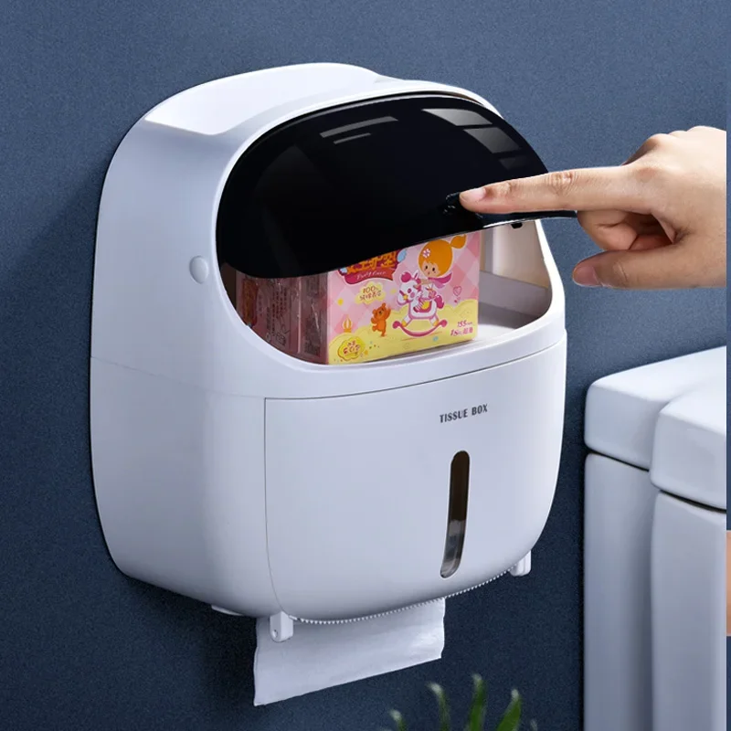 Description Picture 3 of itemCreative no punching waterproof tissue holder toilet tissue box toilet paper storage rack paper drawer bathroom accessories