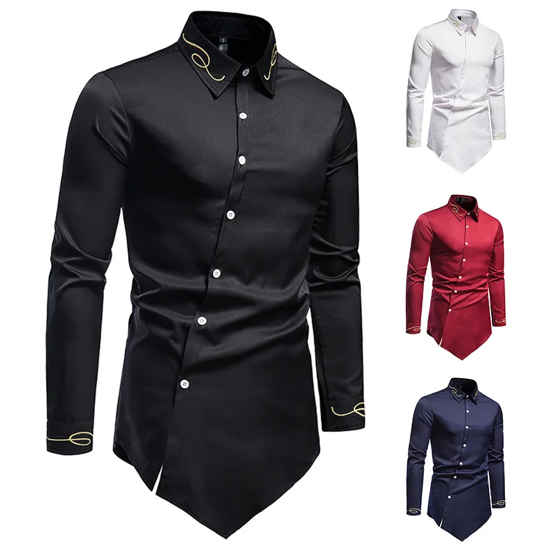 Spring Men's Long Sleeve Shirt Prom Dress Retro Korean Fashion Men's Japanese Top Designer Hawaiian Large T-shirt