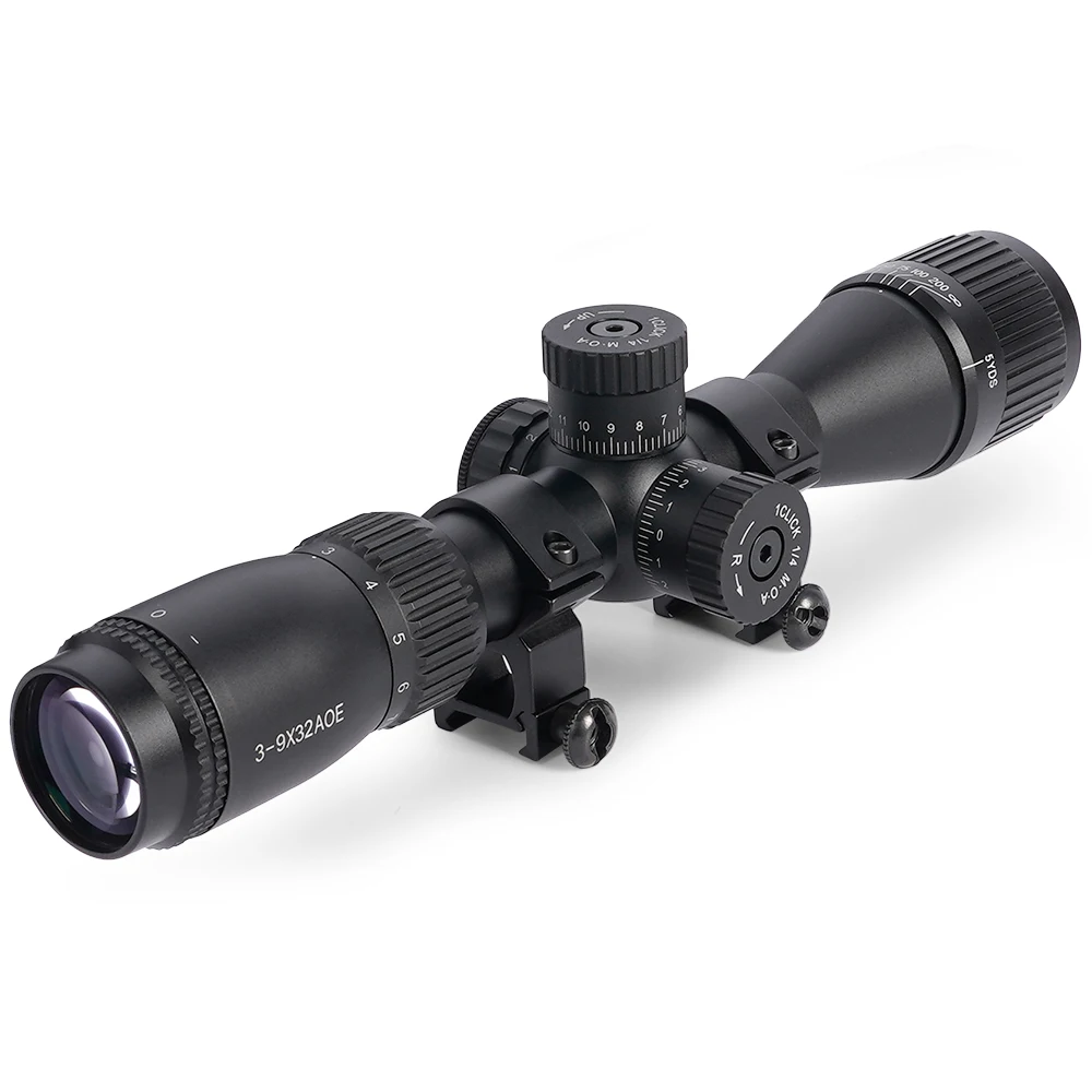Tactical 3-9X32 AOE Optical Sight Long Range Rifle Scope Red/Green Dot Laser Combo for Hunting Airsoft-Adjustable Focus