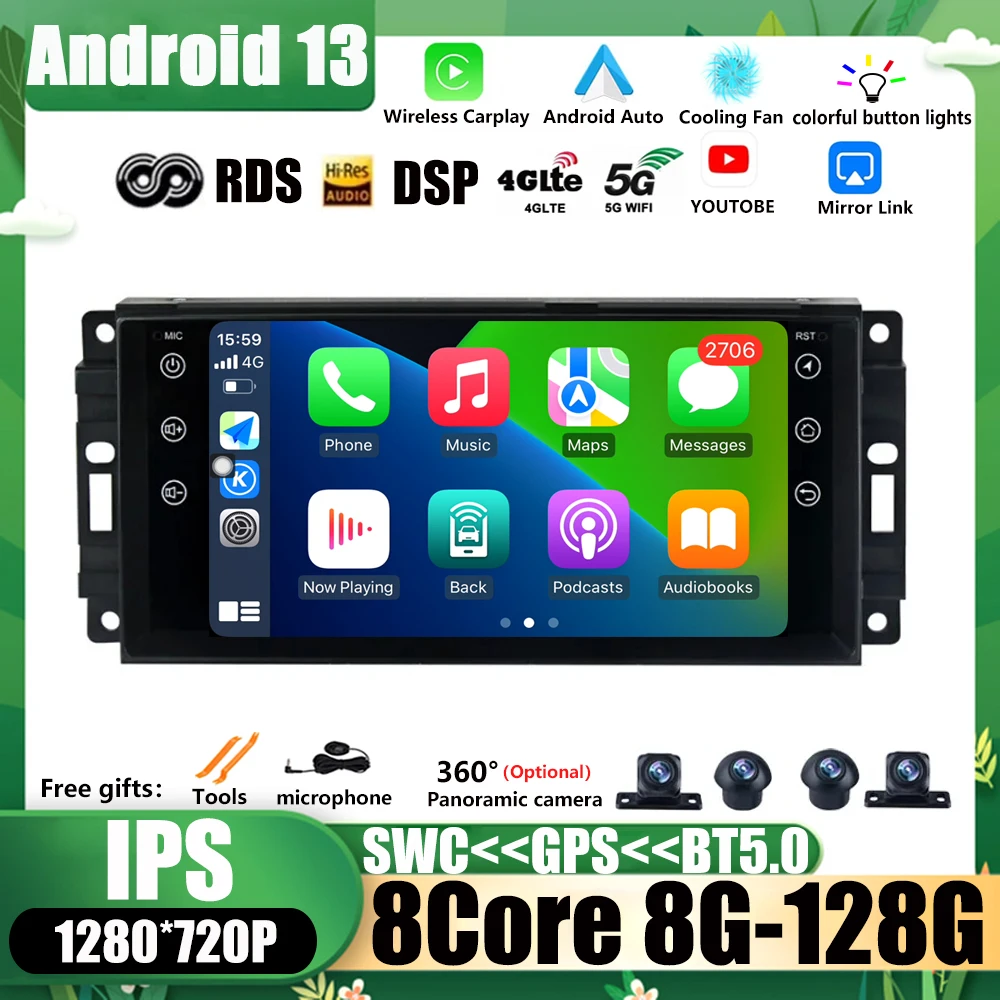 

Car Android 13 Radio Stereo Multimedia For Jeep Cherokee Compass Commander Wrangler 300C Dodge Caliber Liberty 2008- 2011