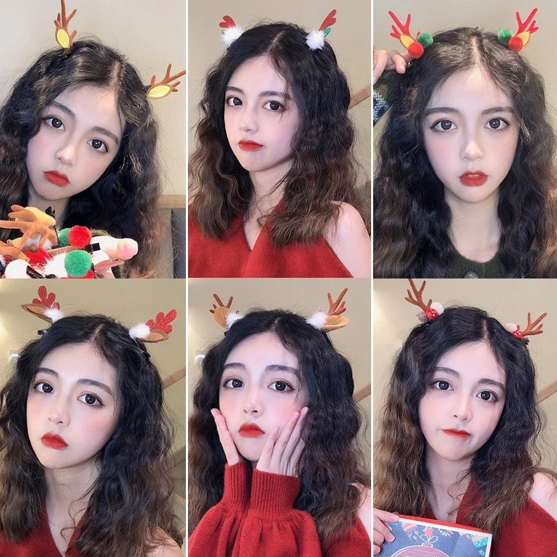 Hair accessories 2pcs/Set Christmas Elk Ear Hair Clip Women Girl Santa Snowman Hairpin Xmas Party Barrettes For Kids Kawaii Cosplay Headwear