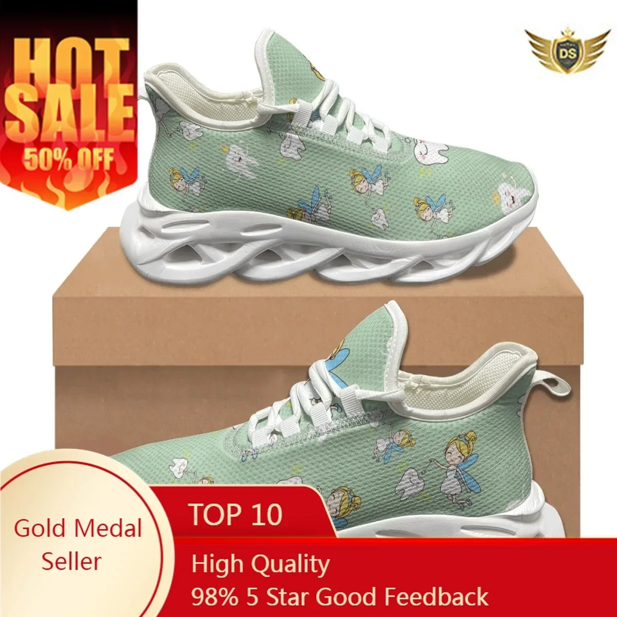 Cartoon Dental Fairy Designer Ladies Sneakers Summer Non-Slip Lightweight Flat Walking Shoes Travel Work Casual Shoes New