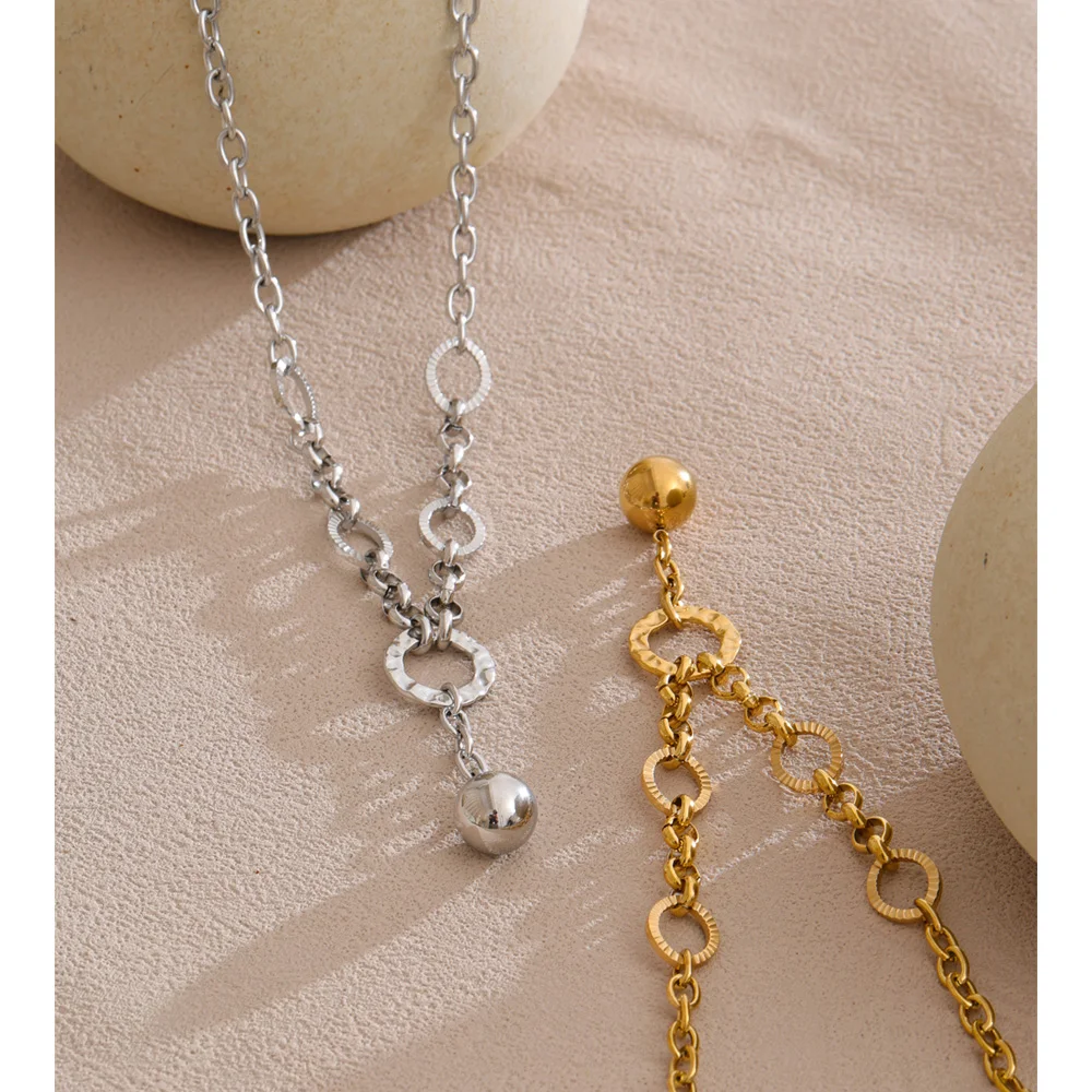 Yhpup Stainless Steel Chain Round Ball Pendant Necklace