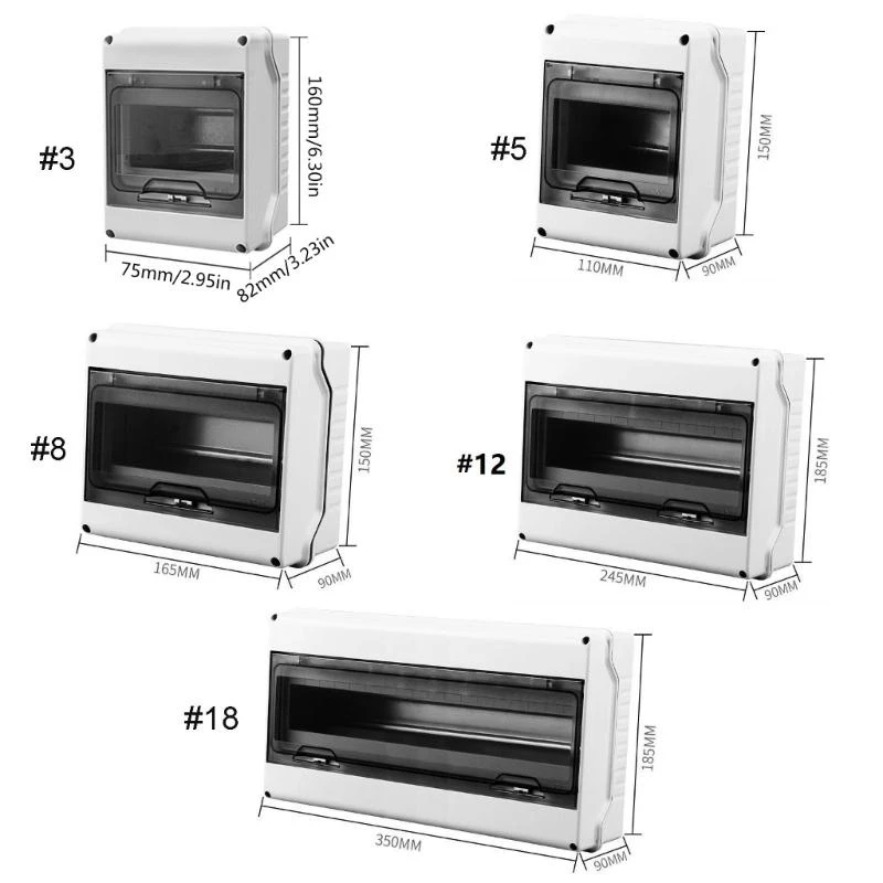 Electrical Box Electrical Distribution Box 3/5/8/12/18Ways Plastic Circuit Breaker Distribution Box Clear Lid Power Distribution Protections Box IP65 Waterproof