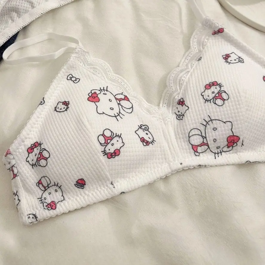 Sanrio Hello Kitty Women's Underwear Cute Cartoon Sweet Front buckle Soft  Steel Ring Sexy Hot Girl Two Piece pink Bra Set New - AliExpress