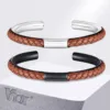 Vnox Gentle Mens Leather Bangle, Stainless Steel Cuff Bracelet with PU Leather Insert, Casual Personality Male Jewelry Gift 1