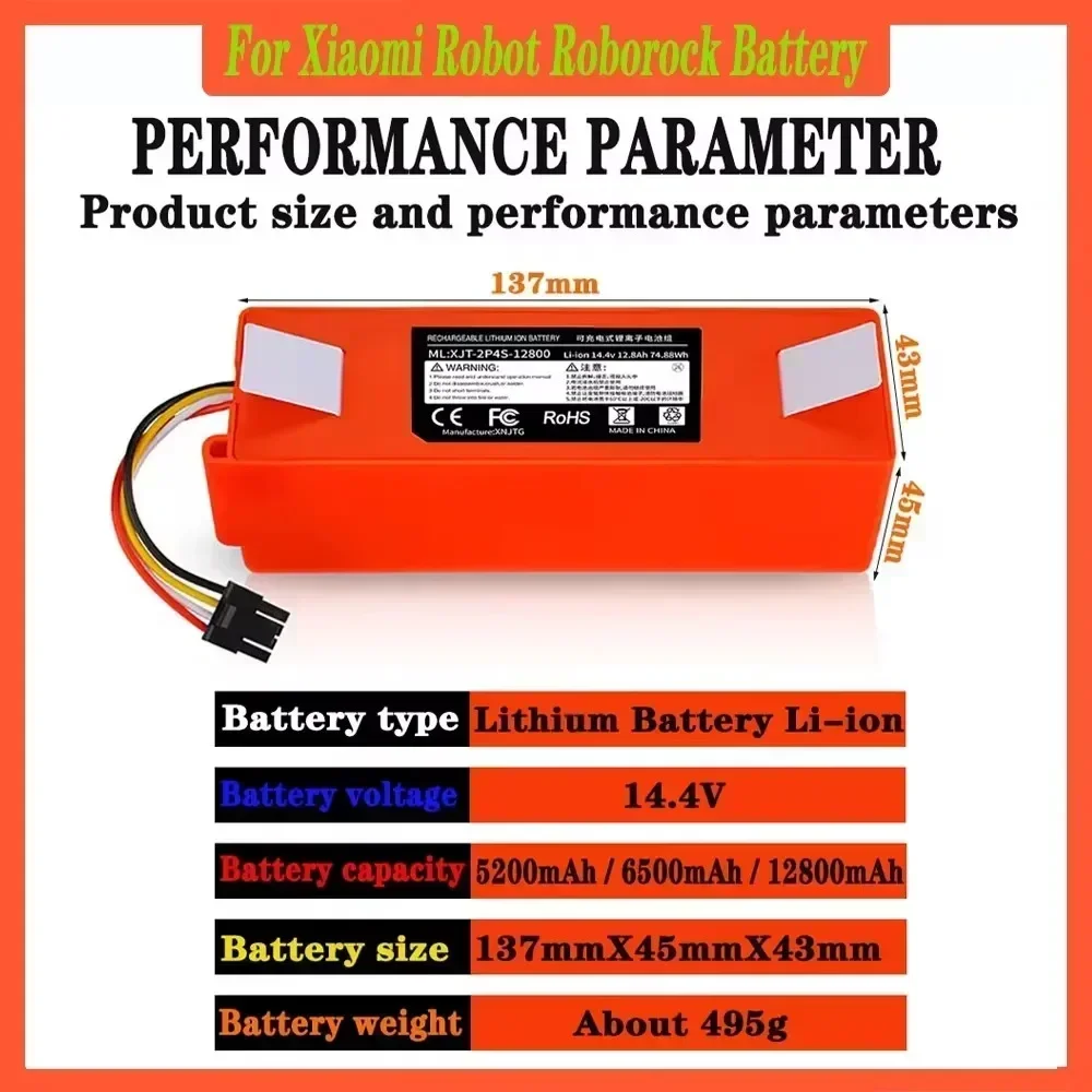 14.4V 6500mAh Replacement Battery For Roborock S6 S7 MaxV Q5 Q7 MAX Robot Vacuum Cleaner Accessories Parts Original rechargeable battery vacuum cleaner battery battery replacement