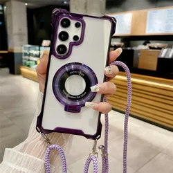 Magnetic Crossbody Lanyard Phone Case with Ring Cover - Galaxy S22 (Purple)