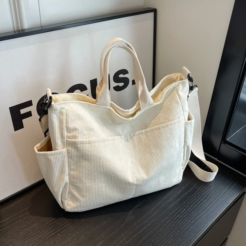 Fashion Versatile Shoulder Bag College Wind Commuting Corduroy Square BagUnisex Large Capacity Leisure Portable Crossbody Bag