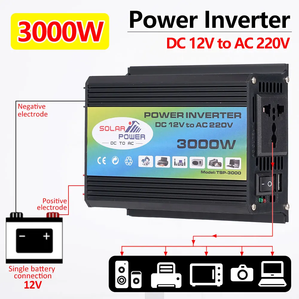 

3000W 12V To 220V Car Power Inverter Converter Charger Adapter Dual USB Voltage Transformer Modified Sine Wave