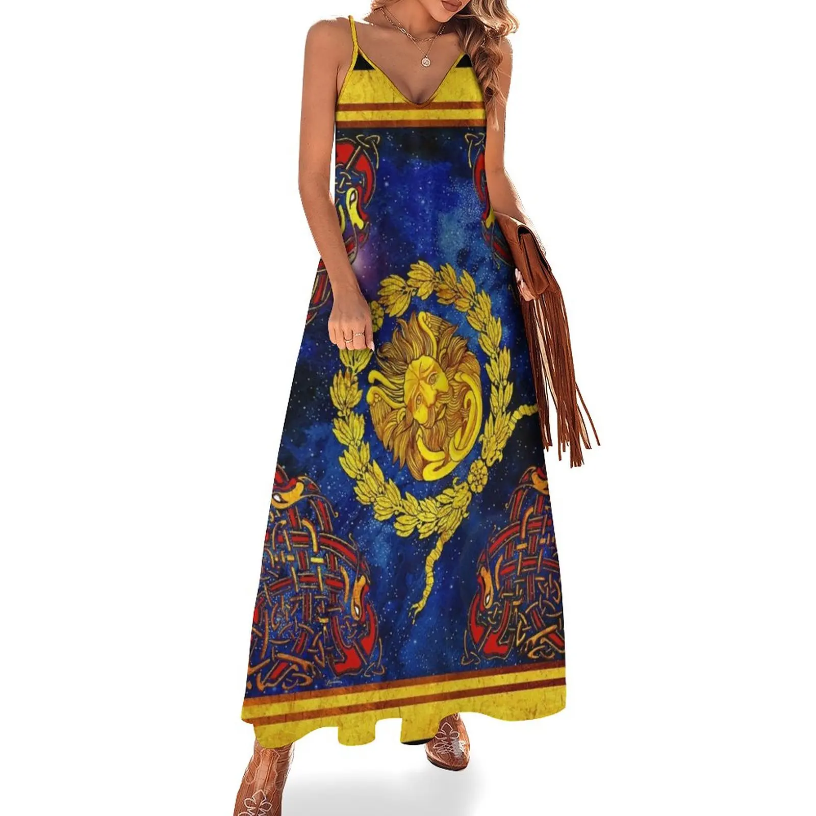 

Aquae-Sulis Belenos Scarf: Original Artwork Copyright Stuart Littlejohn/QPublishing 2019 Sleeveless Dress prom dress