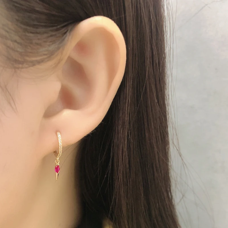 925 Silver Ear Needle Rose Red Hoop Earrings For Women Exquisite Water Drop/Flower/Heart Crystal Piercing Huggie Earring Jewelry