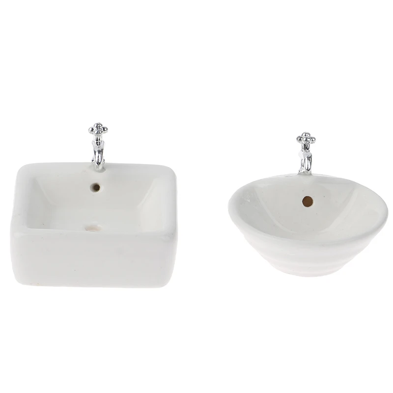Dollhouse Bathroom Sink 1:12 Miniature Ceramic Wash Basin Bathroom Sink Model Simulation Accessory for Dollhouse White 3