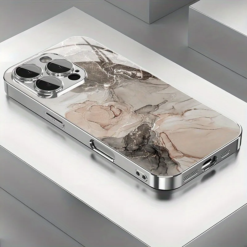 Elegant Electroplated Marble Texture Glass Phone Case