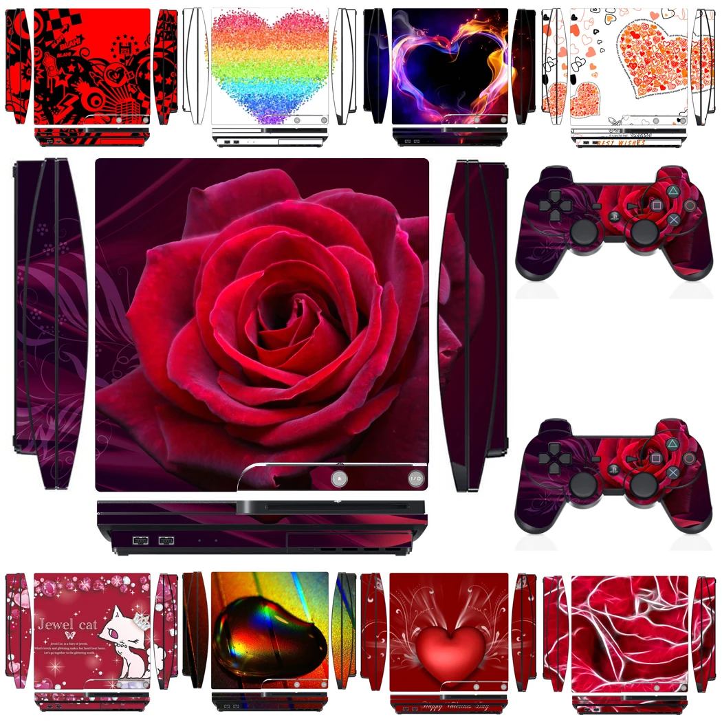 Rose Love Vinyl Skin Sticker Protector Per Sony Ps3 Slim Playstation 3 Slim E 2 Adesivi Per Pelli Controller