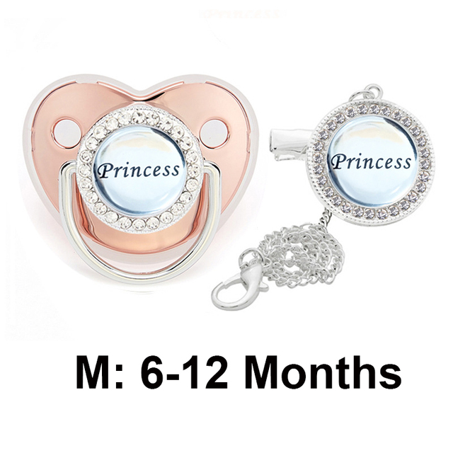 Bling Baby Pacifier Clips Rhinestone Newborn BPA Free Silicone Baby Soother with Chain Baby Shower Gifts Prince Princess