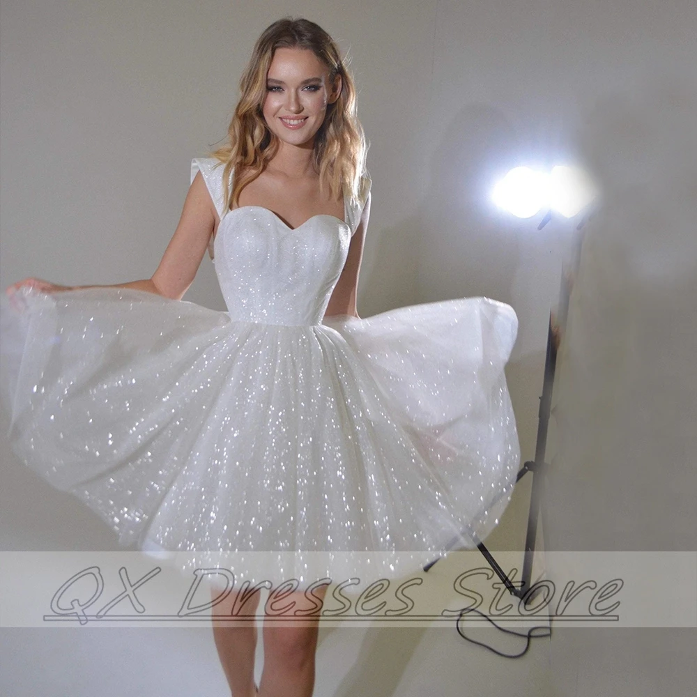 Sparkle Sweetheart Cocktail Dresses for Women Tull Dress A-line Mini Simple Short Party Gown With Sleeveless Ladies