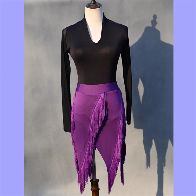

Latin Dance Skirt Lady Fringed Triangle Latin Dress Sexy Adult Wrap Skirt Spandex Latin Dance Dress Women's Black Practice Skirt