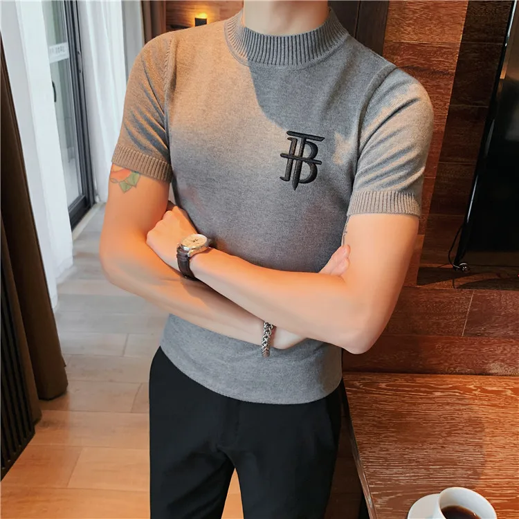 Luxury Men Summer Knitted T-shirt High Quality Slim Fit O-neck Tops Jacquard Tees Brand Clothing Social Club Pullovers T-Shirt