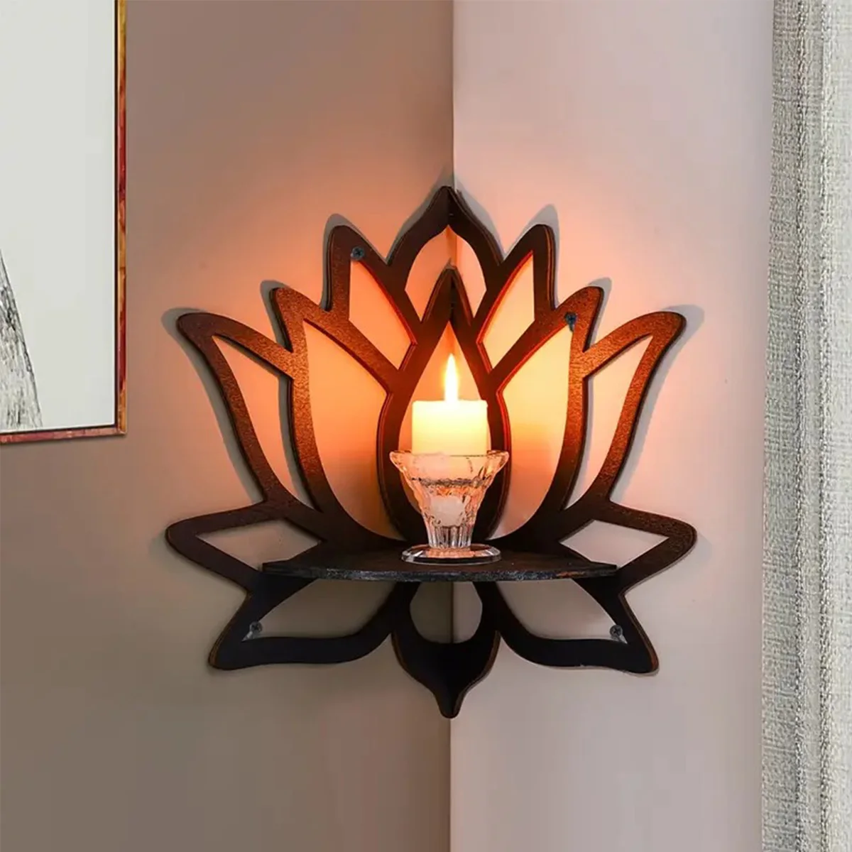 Lotus Floating Wall Shelf Crystal Shelf Display Home Wood Decor Aesthetic Room Decoration Modern Home Decoration Shelf 3