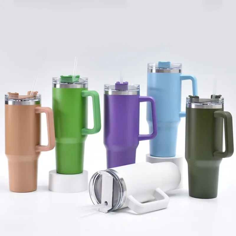 손잡이 뚜껑이 달린 텀블러, 빨대 절연 스테인리스 스틸 듀페, 여행 머그잔, 아이스 커피 컵, 온수 및 냉수, 40 oz