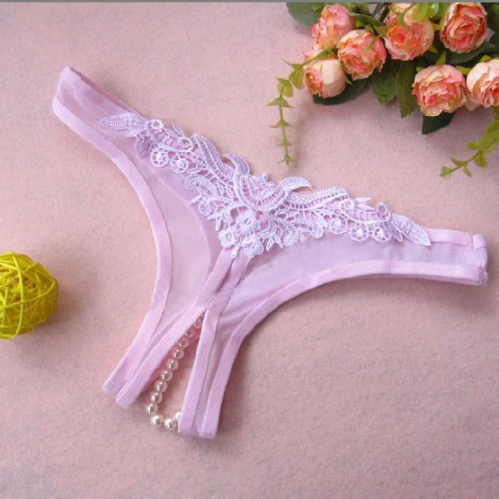 

Women Mesh Embroidery Thong Open Crotch Pearl Transparent G-String Panty Sensual Ultrathin See Through Underwear Erotic Costumes