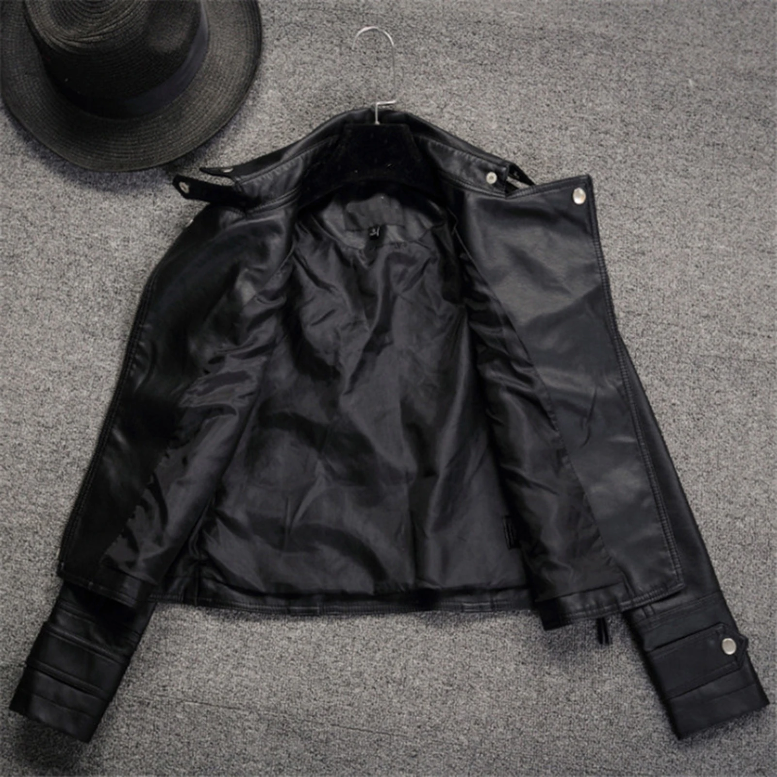 Female's Biker Lapel Jacket Classic Faux Leather Biker Jacket For Daily Going Out Or At Home