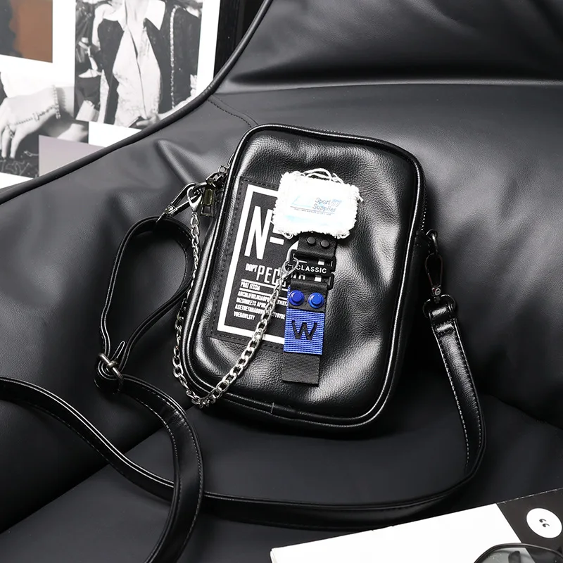 

New Fashion Crossbody Bags Men Mini Mobile Phone Bags Men's Crossbody Shoulder Bags Street Style PU Leather Badge Bags Handbags