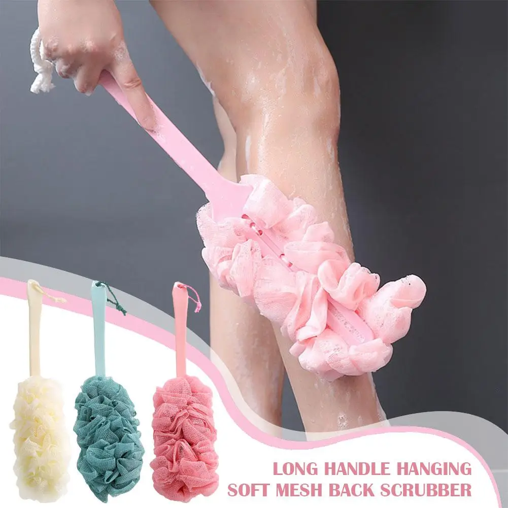 blue long handle bathing brush shower body skin cleaning scrubber for bath back spa soft rubbing massager bathroom accessories Massage Brushes New Long Handle Hanging Soft Mesh Back Body Bath Shower Scrubber Brush Sponge For Bathroom Shower Brush D2L2