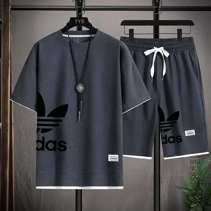 Summer 2026 New Men's pullover sportswear Set, fashionable basketball men's casual short-sleeved T-shirt + shorts two-piece set