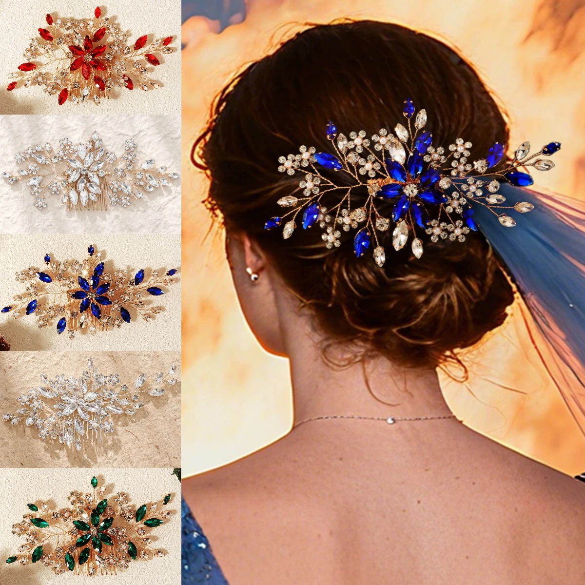 Luxus Kristall Blume Braut Haar Kamm Halloween Party Kopfbedeckungen Für Frauen Mode Haarnadeln Haar Zubehör Brautjungfer Geschenke