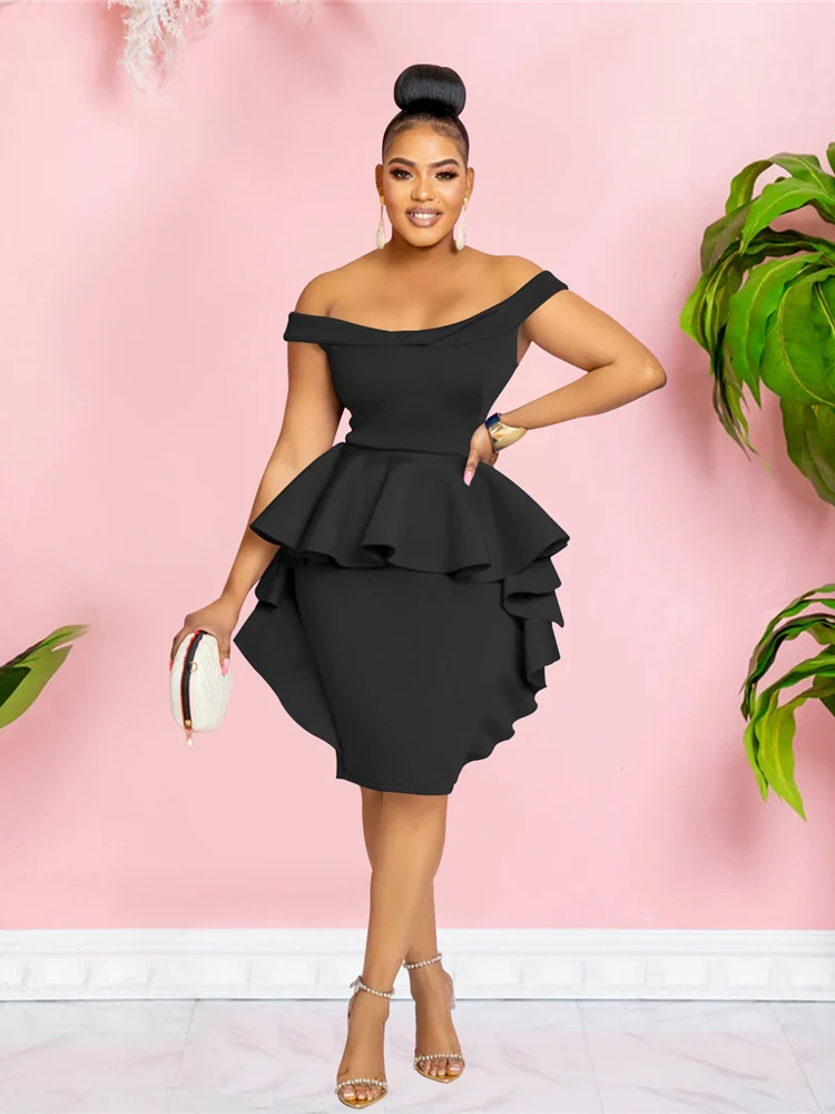 HBLL Women Sexy Off Shoulder Ruffles Peplum Bodycon Formal