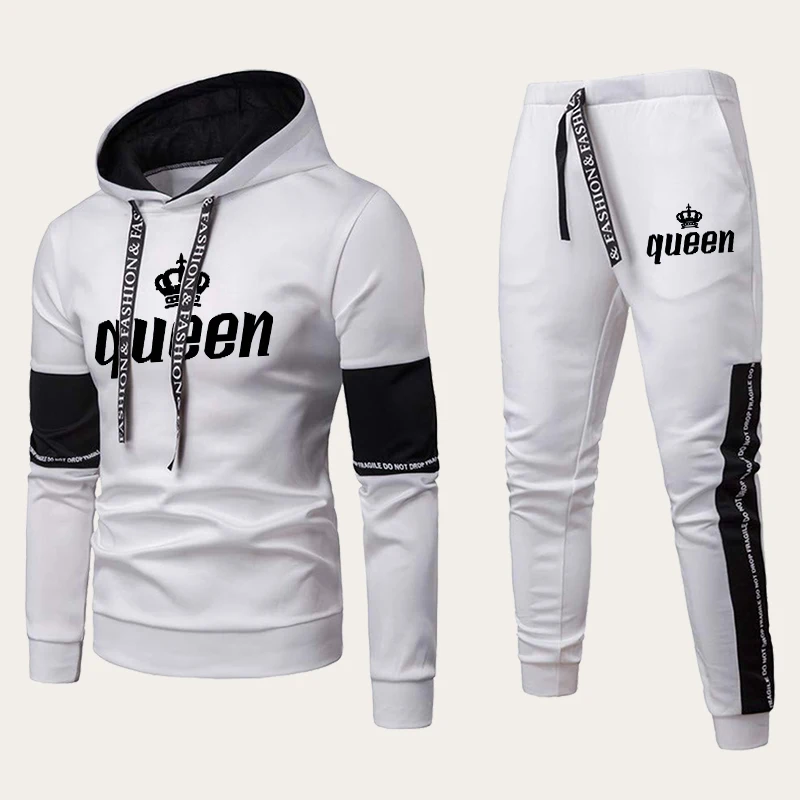 Couples Hooded Tracksuit King or Queen Print Lovers Hoodies Sets Sweatshirt +Jogging Sweapants Suits Men Women Matching Clothing