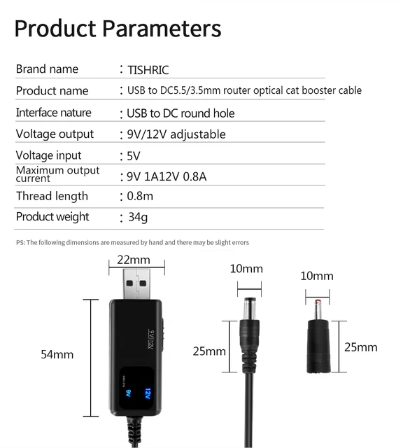 USB DC 5V To 12V 9V Power Cable USB To DC Jack Adapter Wire Usb Boost Power  Cord Plug Wire For Router 2.1x5.5mm Via Powerbank